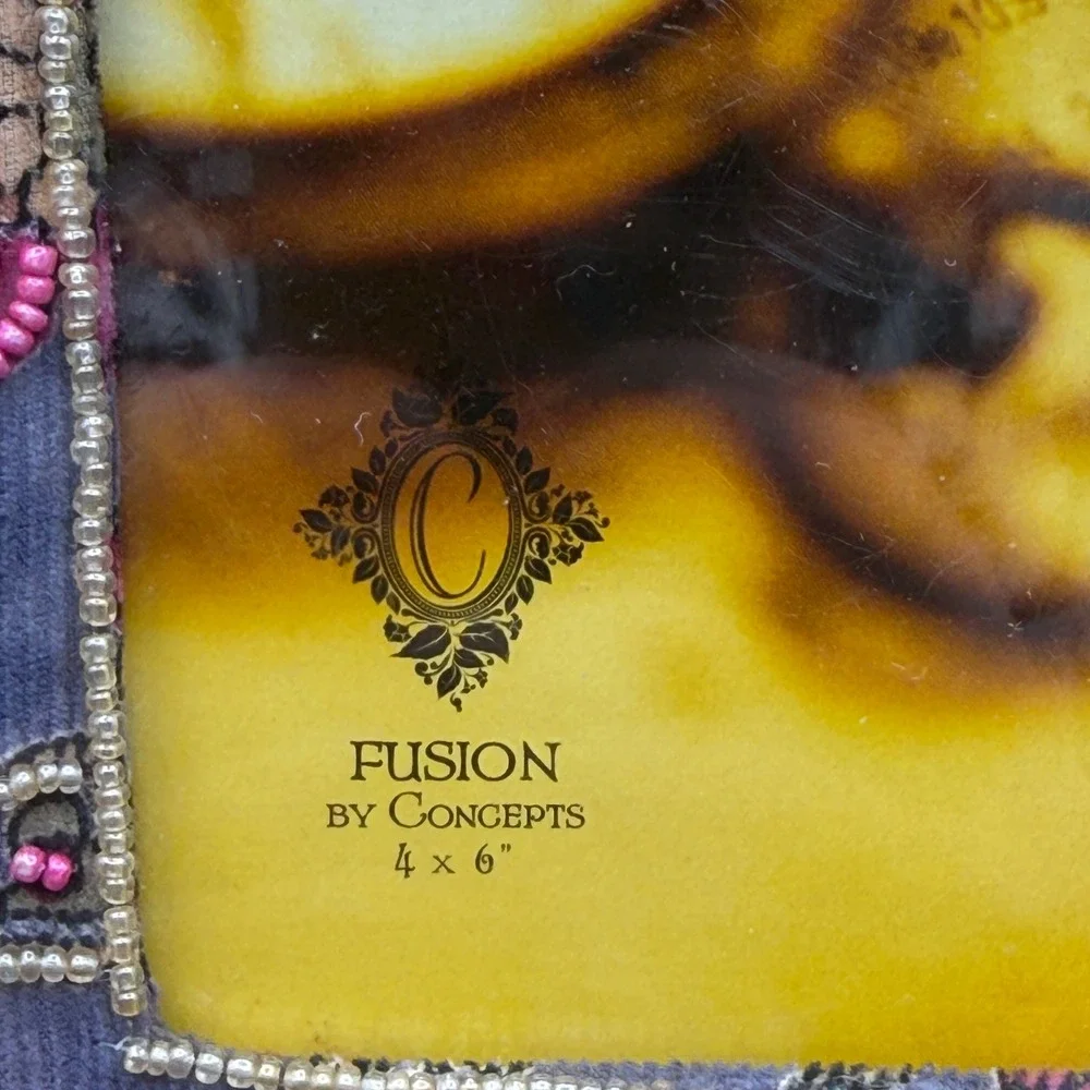 Fusion‎ by Concepts Picture Frame 4x6 Paisley Beaded Boho Cottage Vintage
